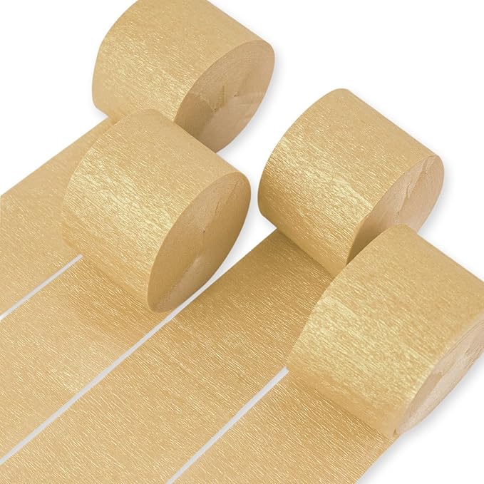 PartyWoo Crepe Paper Streamers 4 Rolls 328ft, Pack of Crepe Paper Pearl Gold by PartyWoo