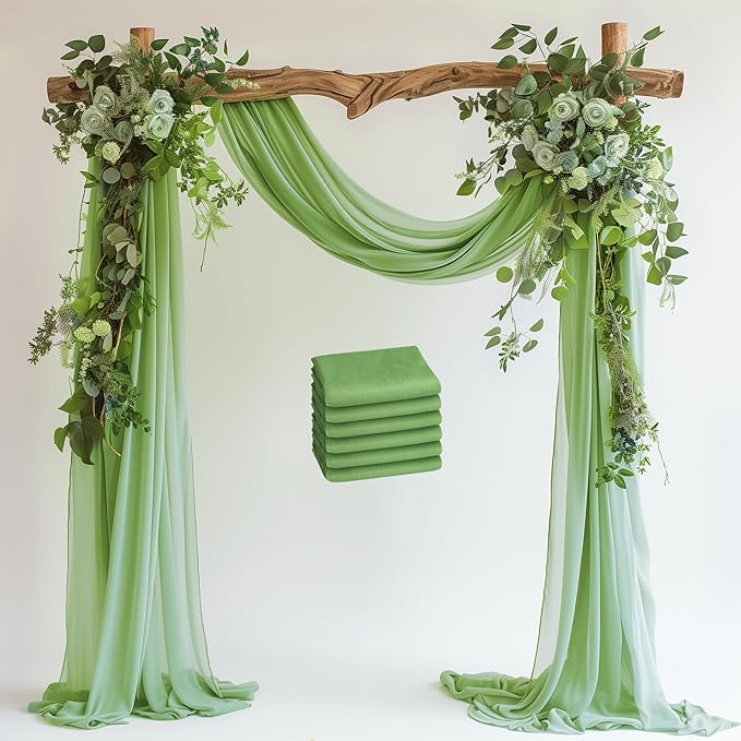 Wedding Arch Draping Fabric 6 Panels 28.7" x 20FT Sage Green Sheer Chiffon by Xiomot
