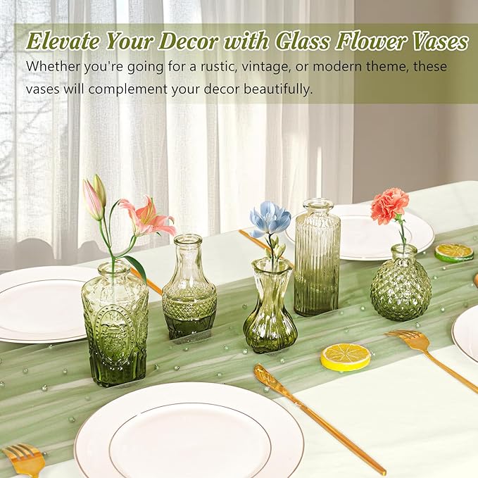 Set of 40 Glass Bud Vases, Small Green Glass Vases in Bulk, Mini Vintage - Image 6