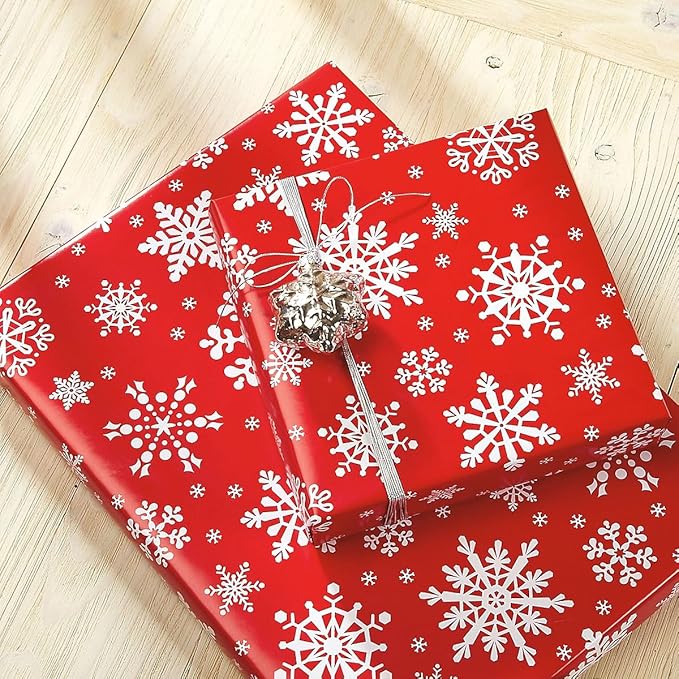 Current Snowflake on Red Christmas Rolled Wrapping Paper - Image 5