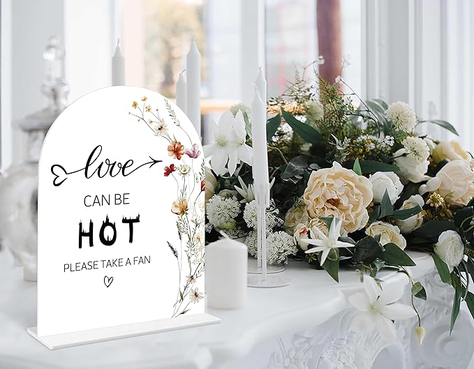 Boho Floral Love Can Be Hot Sign, 6 x 8 Inch White Arch Acrylic Wedding Sign - Image 4