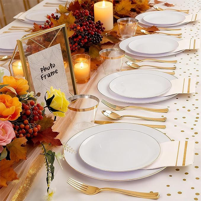 Festiva 176Pcs White and Gold Plastic Plates - Image 8