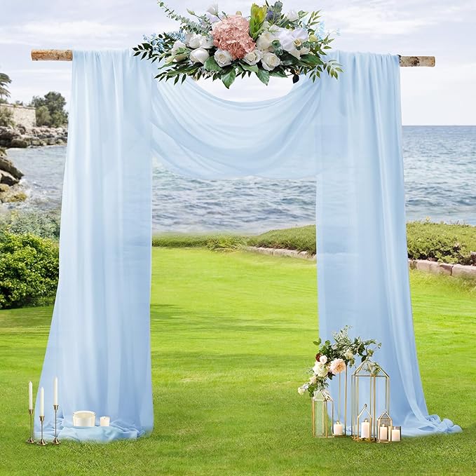 SiinvdaBZX 2 Panels Wedding Arch Draping Fabric 30" x 20Ft Light Blue Sheer - Image 6