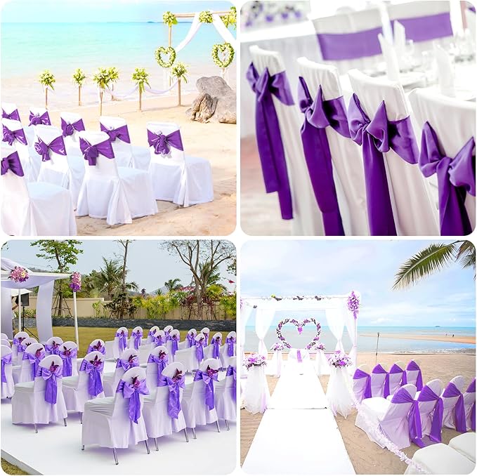 10 PCS Satin Chair Sashes Bows Universal Chair Ribbon Ties Back Sash - Image 7