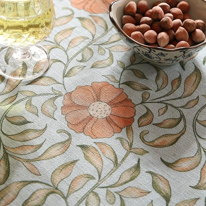 patdrea Designer French Linen Blue Round Table Cloth, Vintage Floral Tablecloth - Image 3