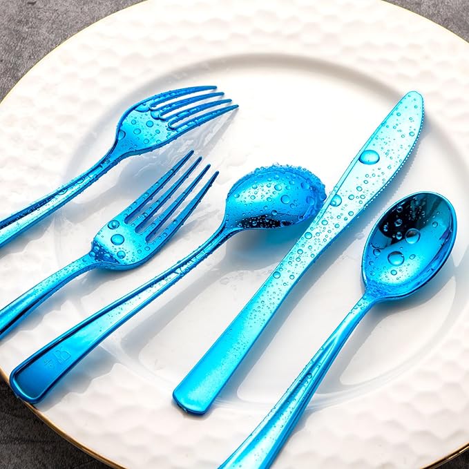 Supernal 240pcs Blue Plastic Silverware, Party Disposable Utensils, Plastic - Image 9