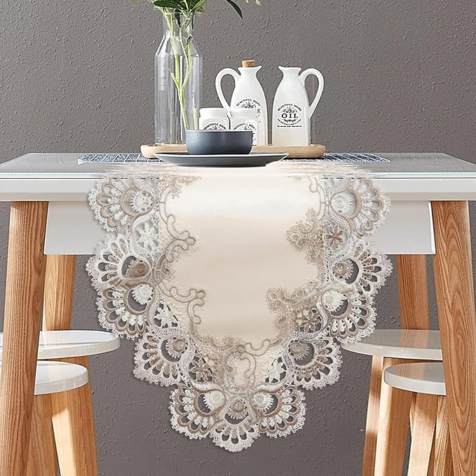 Vintage Lace Dining Table Runner, 120 Inches Floral Coffee Table Runners by Fhberni