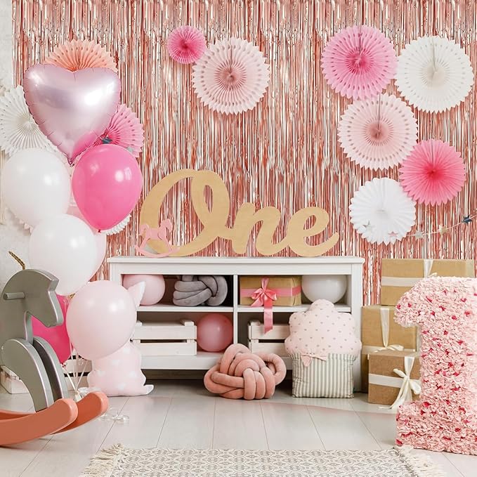 Crosize 8 Pack 3.3 x 9.9 ft Rose Gold Foil Fringe Curtains Party Decorations - Image 5