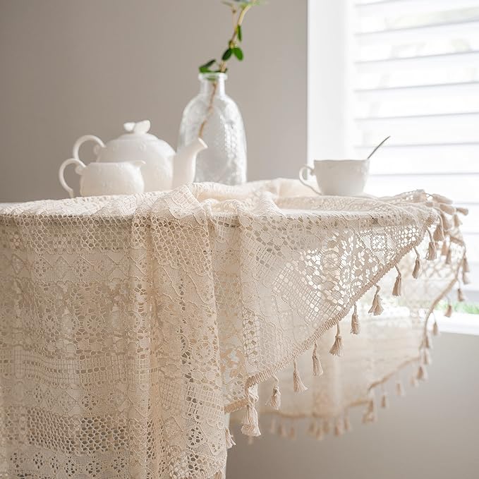 Beige Round Lace Tablecloths - Image 4