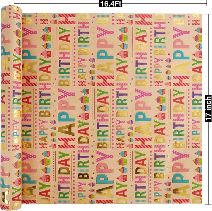 Aimyoo Colorful Birthday Wrapping Paper Roll - Image 3