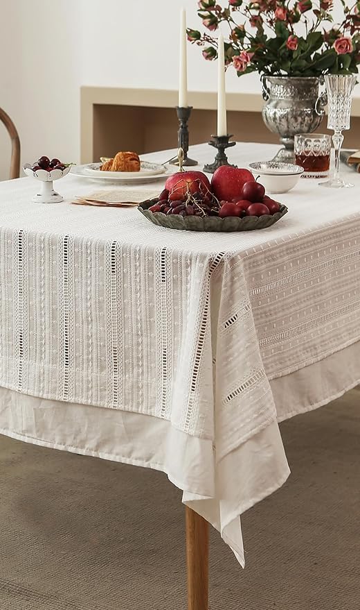 patdrea Designer Vintage Cotton White Lace Tablecloth - Image 8