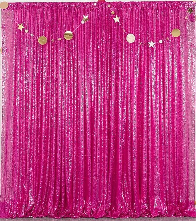 JYFLZQ Hot Pink Sequin Backdrop Curtain 8x8ft 1 Panel Fuchsia Glitter Photo - Image 3