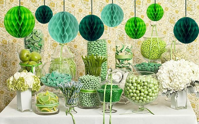 CC wonderland zone 12pcs Green Paper Honeycomb Balls, Hanging Tissue Pom poms - Image 2