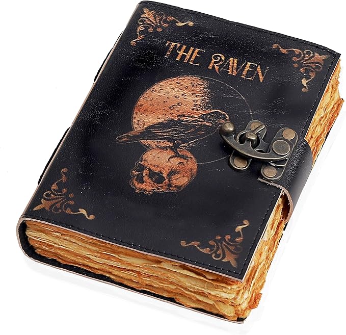 Leather Gothic Journal Magical Raven Skull Spiral Notebook Mystery Crow Journal by cuero