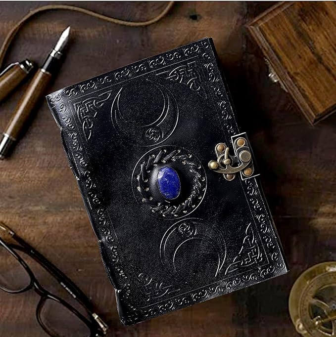 cuero 3 Moon Blue Lapiz Embossed Vintage Leather Journal - Image 3