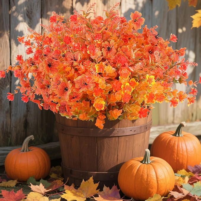 AmyHomie 16 Bundles Mix Orange Artificial Fall Flowers by AmyHomie