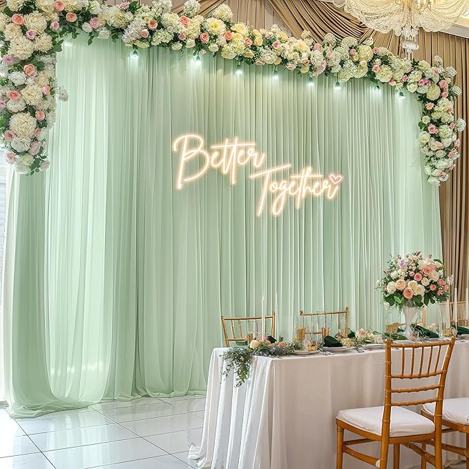 10ft x 10ft Sage Green Backdrop Curtains, Wrinkle-Free Sheer Chiffon Fabric - Image 3