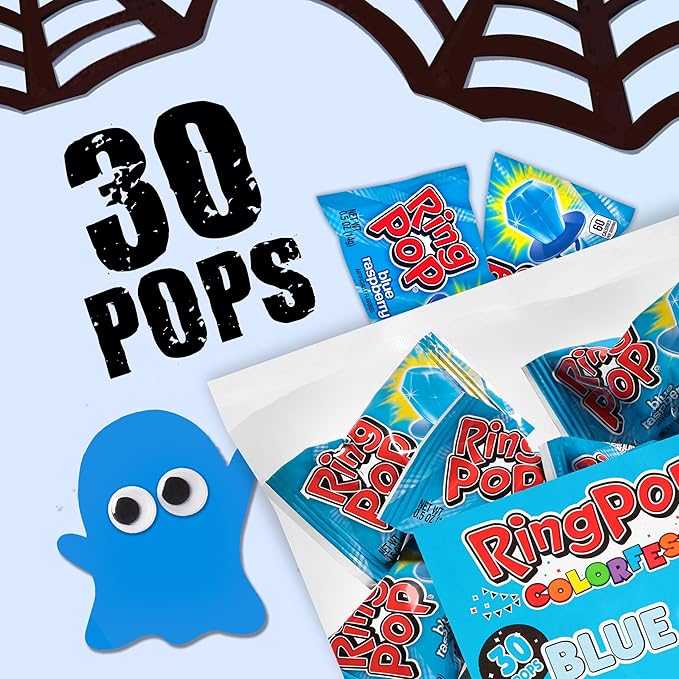 Ring Pop Individually Wrapped Blue Halloween Candy, 30 Ct Bulk Lollipop Pack - Image 2
