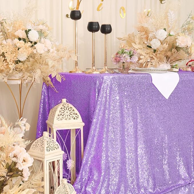 SquarePie Sequin Tablecloth 60 x 120 Inch Lavender Sparkly Table Linen - Image 5