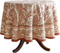 ISAENNE Designer French Red Round Tablecloth, Fall Linen Table Cloth by Isaennehomedecoration
