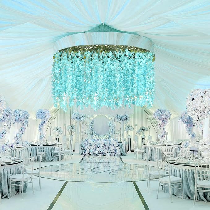 24 Pack Teal Wisteria Hanging Flowers, 3.4 Ft Fake Hanging Flowers, Artificial - Image 7