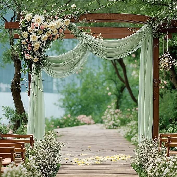 2 Panels Wedding Arch Draping Fabric Sage Green Sheer Backdrop Curtain Arch - Image 5
