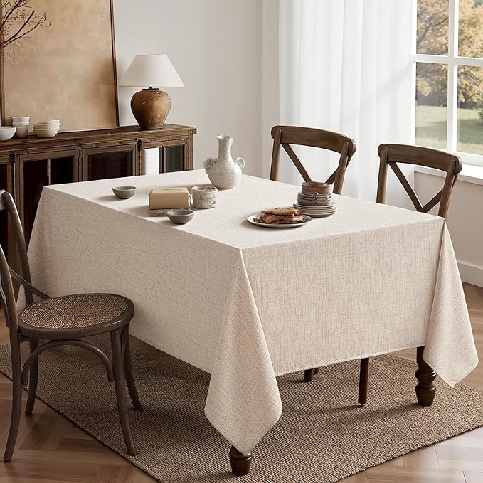MIULEE Ivory Linen Tablecloth 60x84 Inch Rectangle Table Cloth Waterproof - Image 6