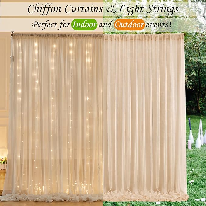 10ft x 7ft Champagne Chiffon Backdrop Curtain - Image 7
