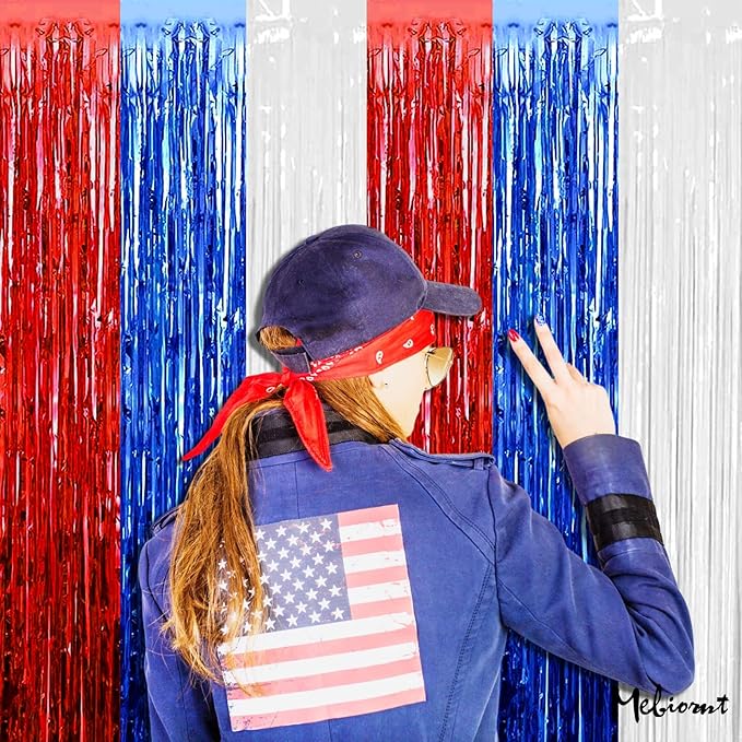4 Pack 3.2Ft x 6.6Ft Independence Day Fringe Curtain Backdrop - Image 7