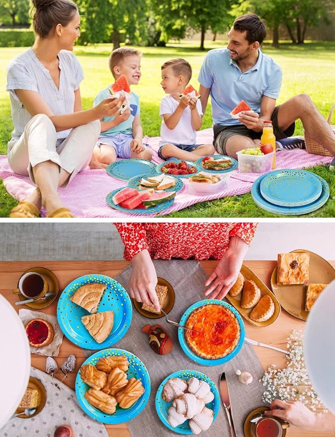 141 Pieces Sky Blue Gold Party Supplies, Party Dinnerware Sets Include Paper - Image 6