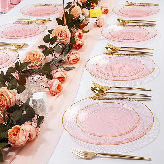 Rubtlamp 60 Pieces Pink Gold Plastic Plates - Image 7