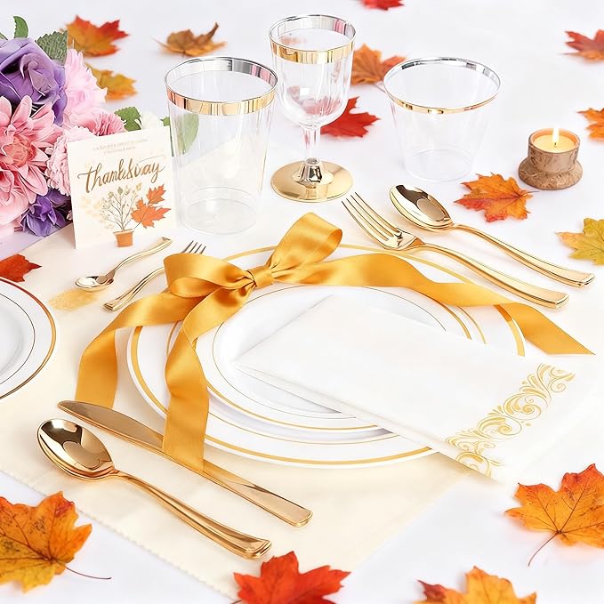 WDF 120 Pieces Gold Plastic Silverware - Image 9
