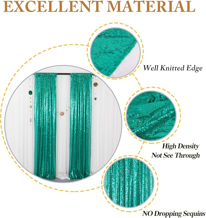 ShinyBeauty 2PCS 4x7FT Green Sequin Backdrops | Sparkle & Shimmer Photo - Image 3