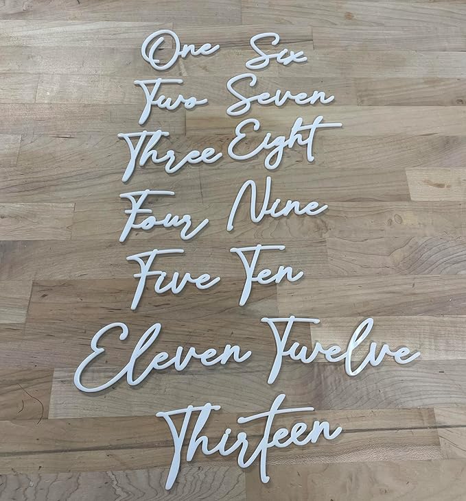 Cursive Wedding Table Number SET, DIY thin modern Black or White acrylic cutouts - Image 2