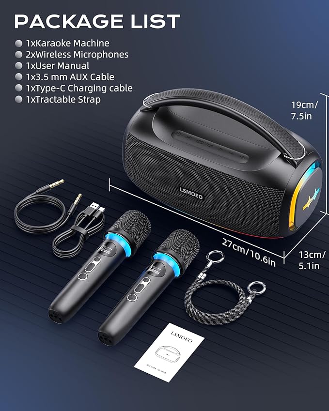 Karaoke Machine, IPX5 Waterproof Portable Bluetooth 5.3 Speaker - Image 5