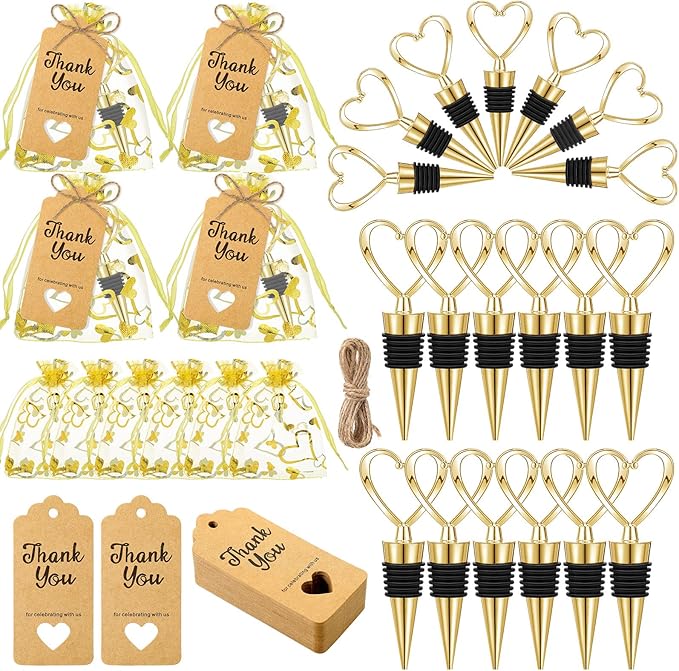 Buryeah 24 Set Wedding Heart Shaped Wine Stopper Party Favors Bulk Beverage by Buryeah