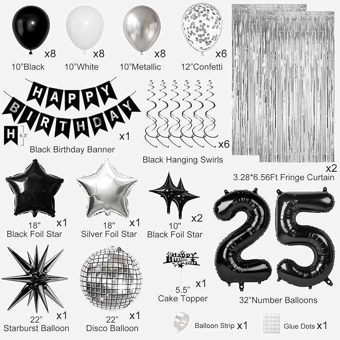 25th Birthday Decorations for Men Women, Fringe Curtains Kit - Image 2