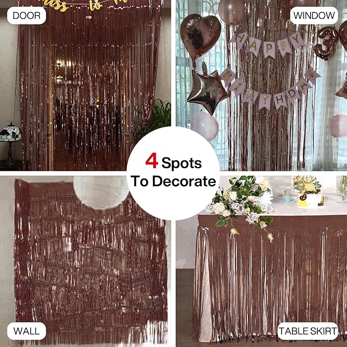 PartyWoo Foil Curtain 2 pcs, 3.3x6.6 ft Metallic Brown Tinsel, Foil Fringe - Image 5