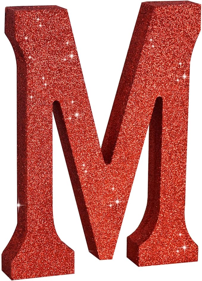 TONIFUL 8 Inch Red Glitter Letter M Table Centerpiece A-Z Red Birthday Party by TONIFUL