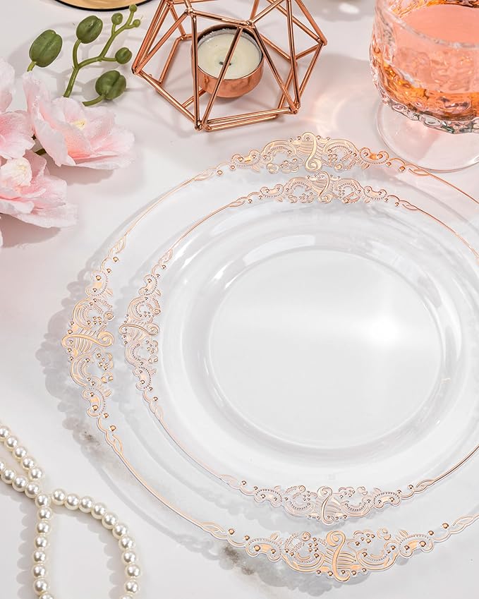 Nervure 350PCS Rose Gold Plastic Plates - Image 5