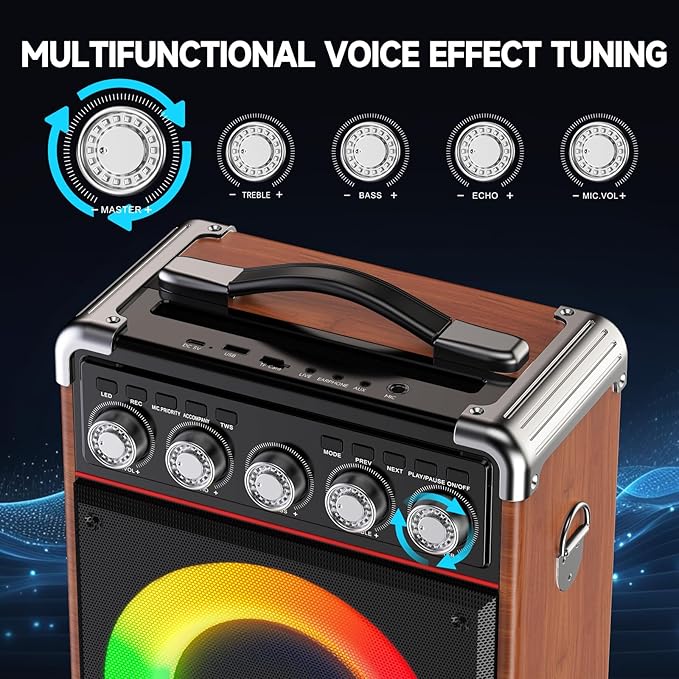 Karaoke Machine for Adults Kids, Bass/Treble Adjustment, Portable PA System - Image 5