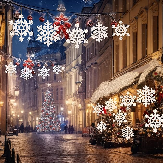 18 Pcs Large Christmas Snowflake Decorations, 8 Inch White Snowflake Hanging - Image 4