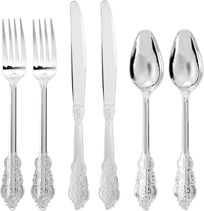 300Pieces Silver Plastic Silverware by Joyido