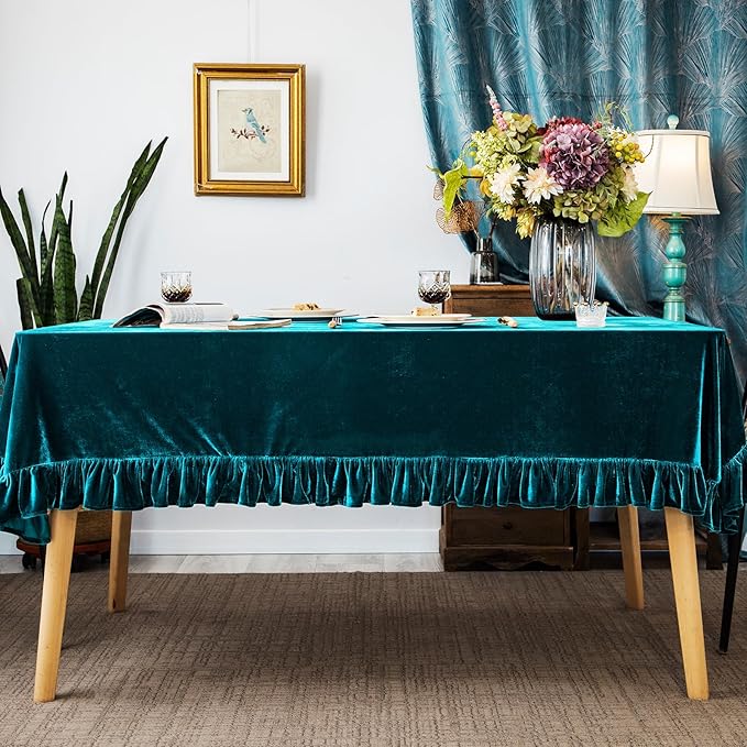 Velvet Tablecloth Luxurious Solid Rectangle Table Cloth, Oblong Retro Farmhouse - Image 3