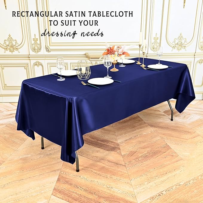 6 Packs Satin Tablecloth 57 x 108 Inch Navy Blue Rectangular Table Cloth Silk - Image 6