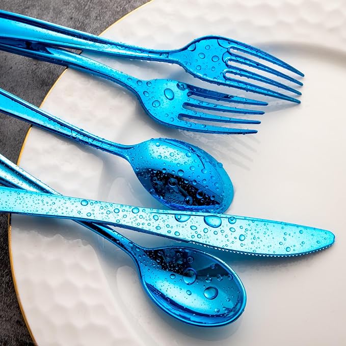 Supernal 240pcs Blue Plastic Silverware, Party Disposable Utensils, Plastic - Image 5