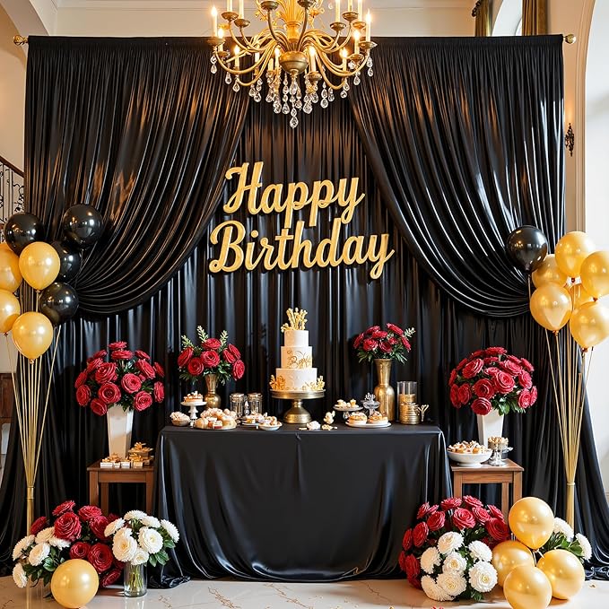 Black Glitter Backdrop Curtain for Parties Wedding, 10Ft x 10Ft Satin Shimmer - Image 6