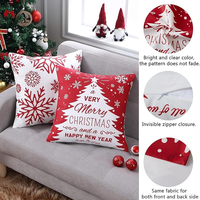 NANAN Christmas Pillow Covers 18x18 Inch Set of 4 Decorative Farmhouse Throw - Image 4