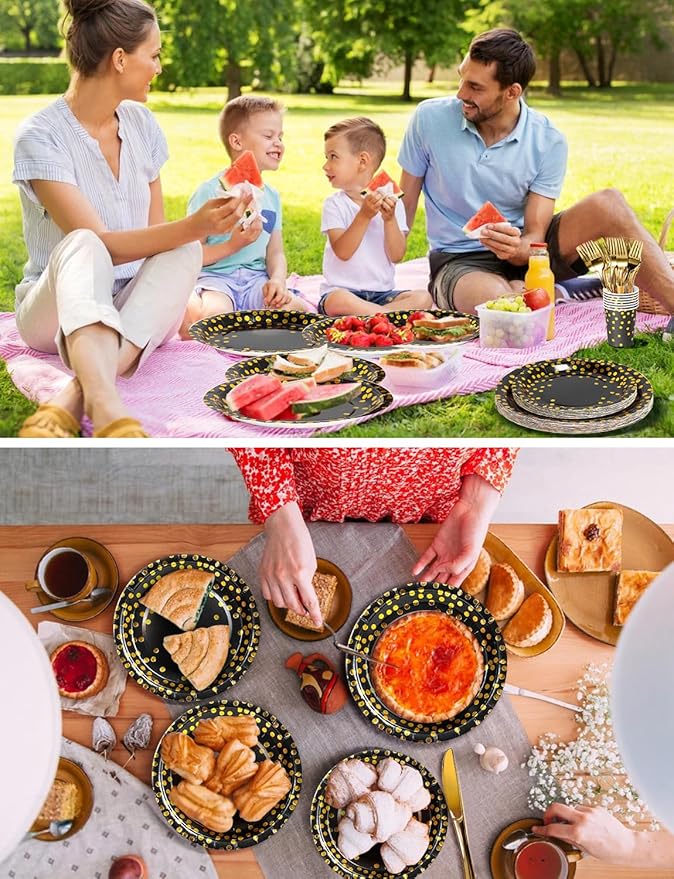 141 Pieces Black Gold Party Supplies, Party Dinnerware Sets Include Paper - Image 5