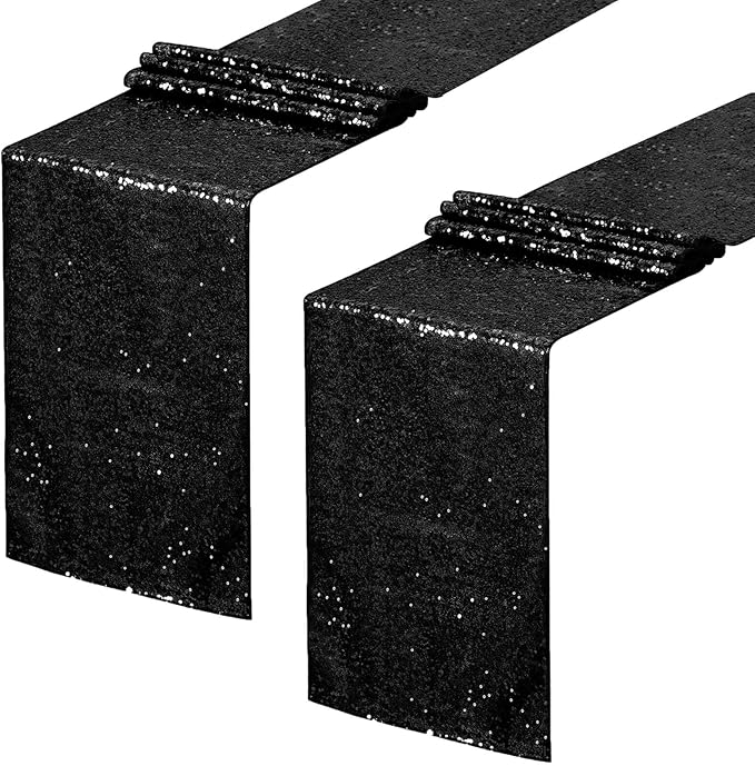 Sequin Table Runners 2 Pieces Black Table Runners 12x72Inch Glitter Dining by SoarDream